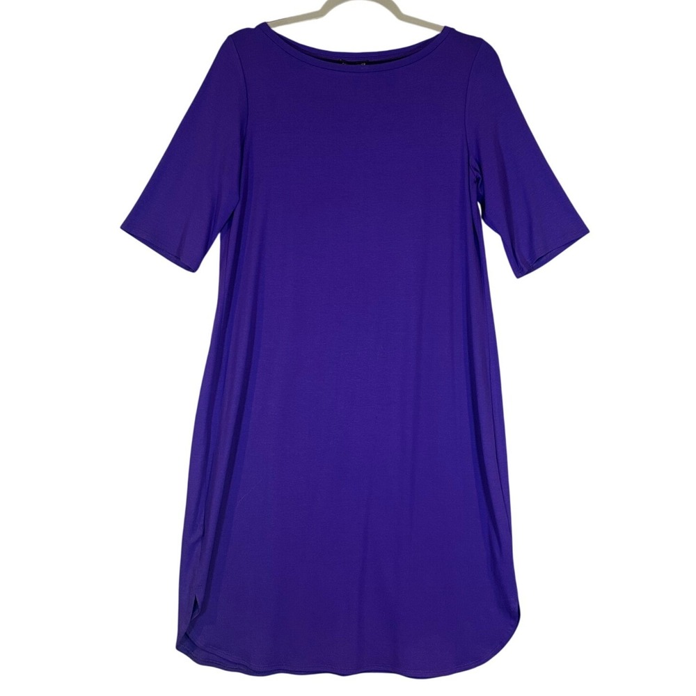 Eileen Fisher Bateau Neck Viscose Jersey Dress NWT Sz S Knee Length Purple Chic